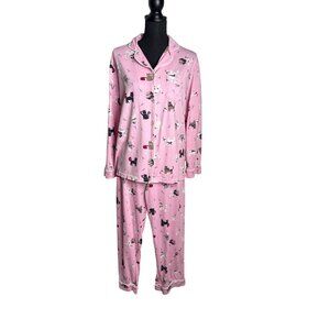 Pajamagram Women's Pink Kitty Button-Front Pajama Set M